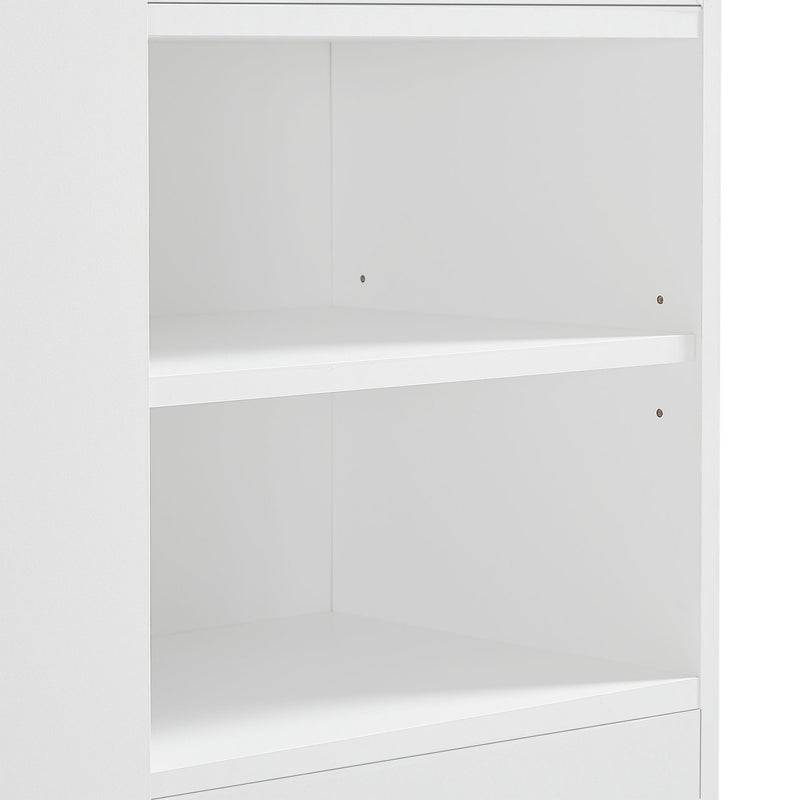 Tall Freestanding Bathroom Storage Cabinet With Adjustable Shelves And Side Hooks Board, Rectangle Design