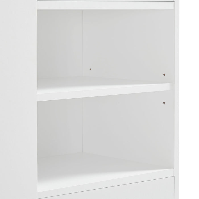 Tall Freestanding Bathroom Storage Cabinet With Adjustable Shelves And Side Hooks Board, Rectangle Design