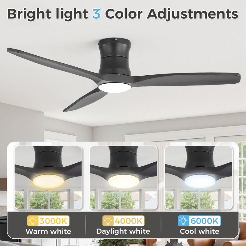 52" Ceiling Fan With Light, Dimmable DC Reversible Motor, 3 Blades