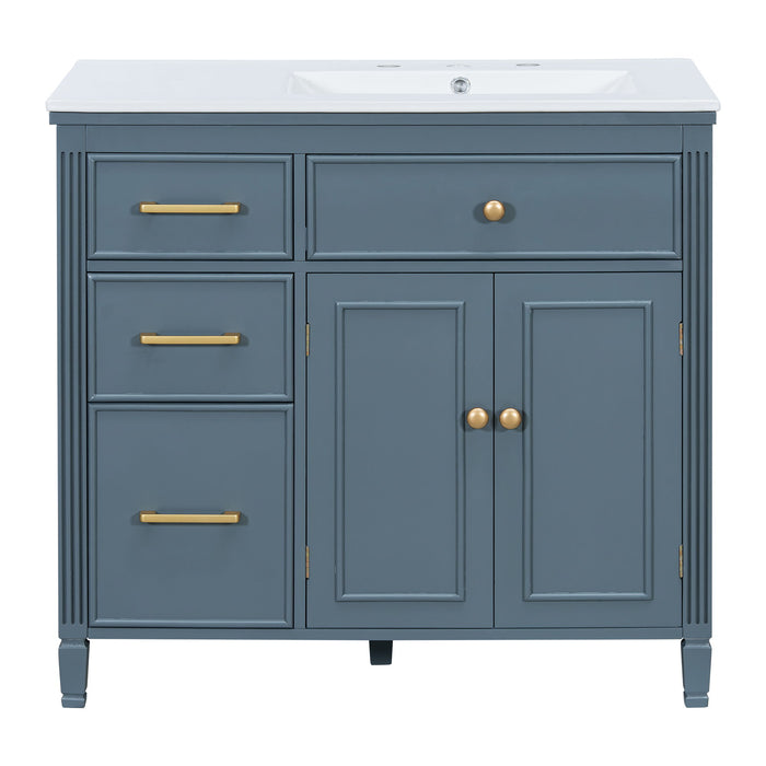 Modern Bathroom Vanity With Ceramic Sink, Freestanding, One Tip Out Drawer, 3 Side Drawers, Adjustable Shelf