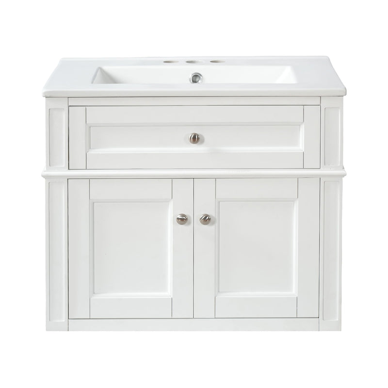 Wall Mounted Bathroom Vanity With Tip Out Drawer And Open Back Design