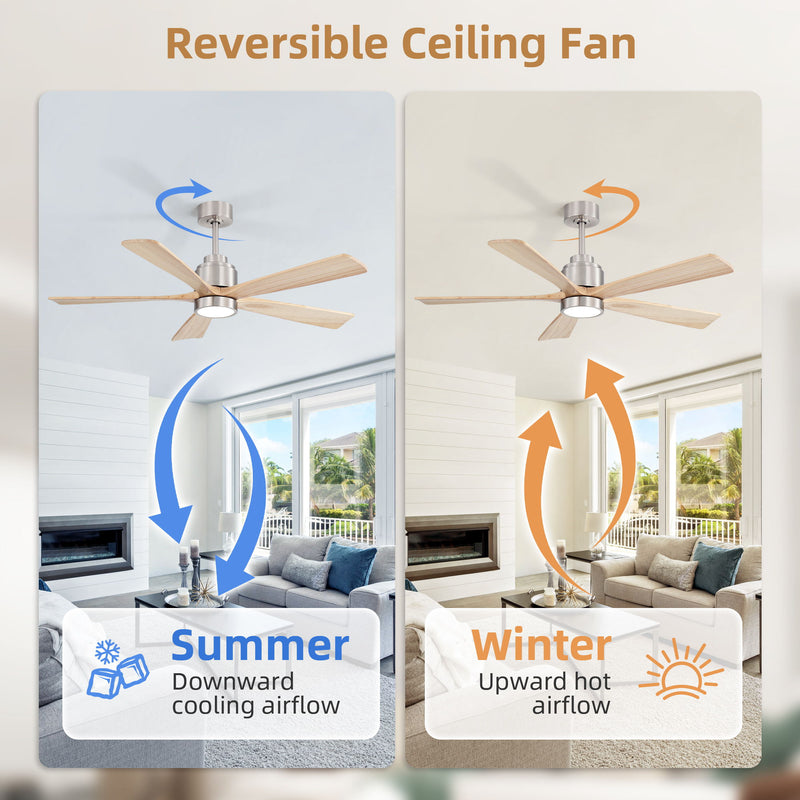 52" Ceiling Fan With Remote Control, Dimmable 3 Color Temperature LED Light, Quiet Reversible DC Motor