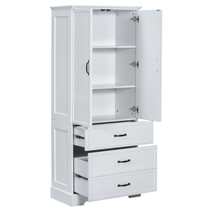 Tall Bathroom Storage Cabinet With 2 Doors And Drawers, Adjustable Shelf - White
