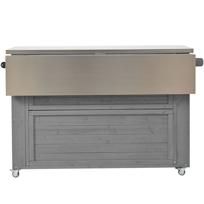 Outdoor Kitchen Island With Stainless Steel Top, Ample Storage Space, Towel And Spice Racks And A Bottle Opener