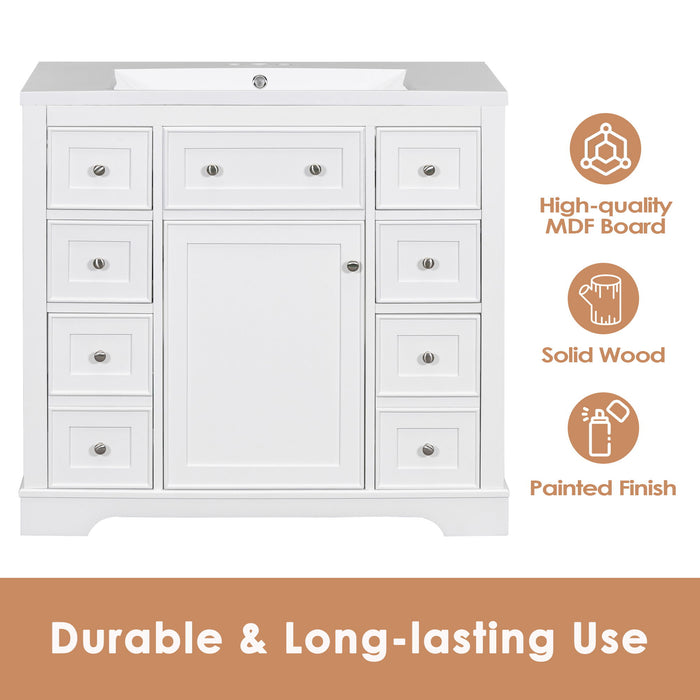 Modern Bathroom Vanity Base Only, 6 Drawer Storage With Adjustable Shelf