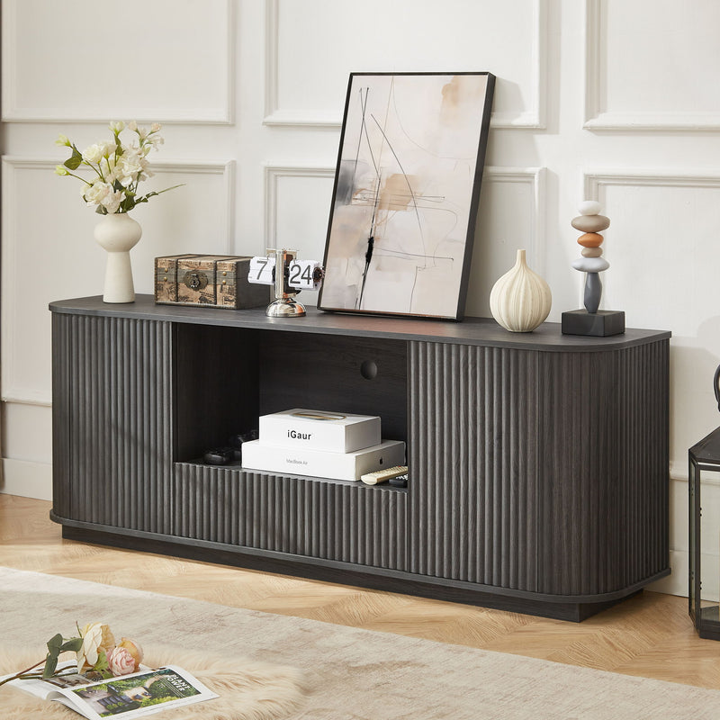 Modern Wavy TV Stand Rounded Sideboard With Storage Cabinet