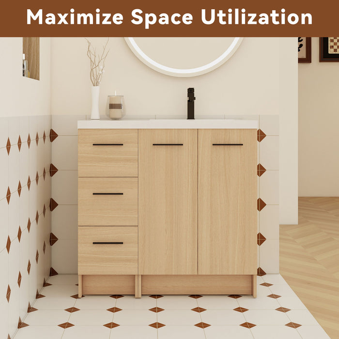 Wall Mounted Floating Bathroom Vanity With Sink, Door & Drawers Modular Cabinet