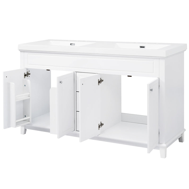 Bathroom Vanity With Double Sinks, 3 Drawers & 4 Doors, Soft Close, All Open Back Design - White