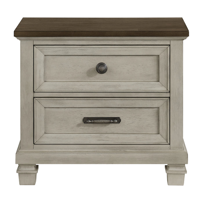 Farmington 2-Drawer Nightstand with USB in Medium Brown and Washed Stone
