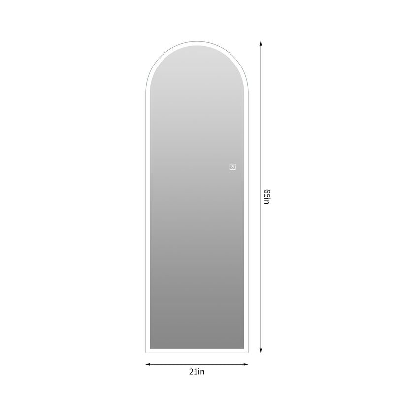 65" X 21" Arched LED Full Length Mirror, Wall Mounted Lighted Full Body Mirror With Frosted Edge Lighting, 3 Color Temperatures & Stepless Dimming - Silver