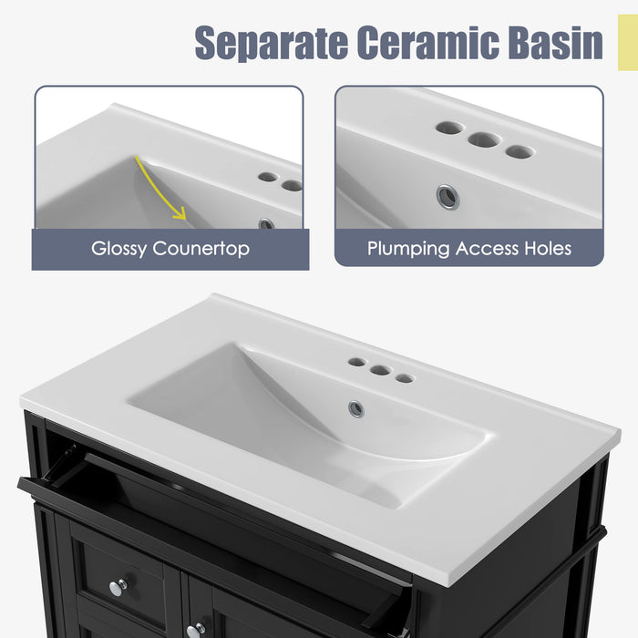 Bathroom Vanity With Top Sink, Storage Cabinet With 2 Drawers, Tip Out Drawer