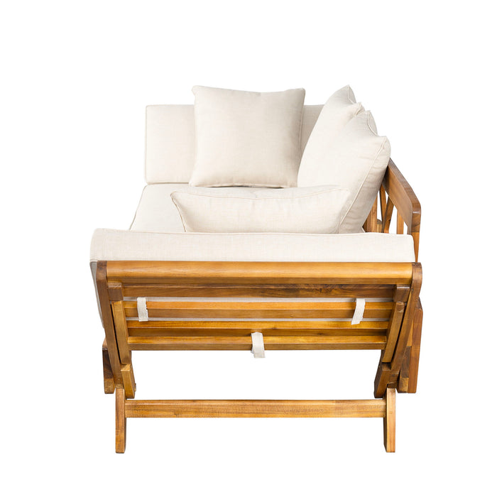 Outdoor Patio Daybed Sofa, 3 Seat Sofa With Foldable Arm 4 Back Pillows