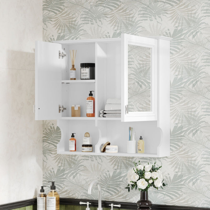Wall Mounted Mirror Medicine Cabinet, Bathroom Storage With Doors And Open Shelves