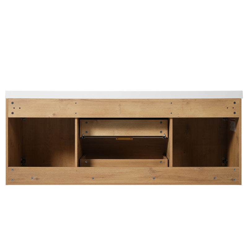 Double Sink Bathroom Vanity Soft Close Doors, Divided Drawers, Wall Mounted - Wood