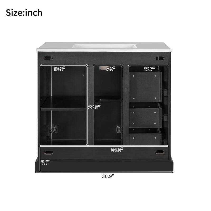 Bathroom Vanity With Sink, Soft Close Doors, Adjustable Shelf & 3 Drawers