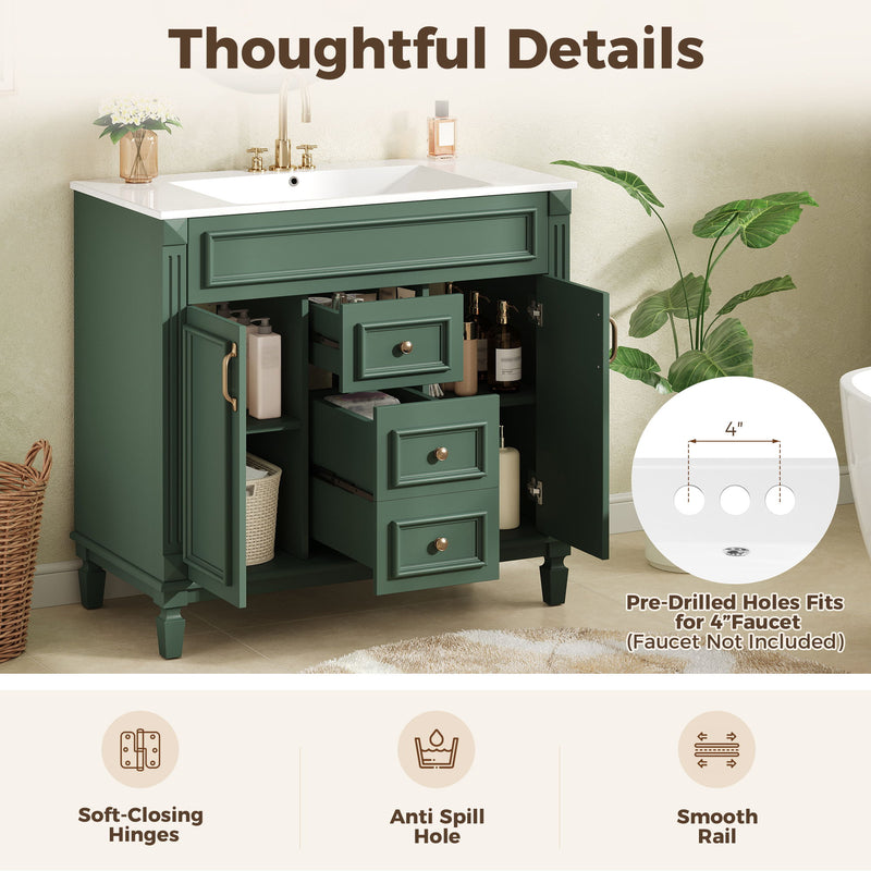 Bathroom Vanity With Top Sink, Cabinet With 2 Soft Closing Doors And Drawers