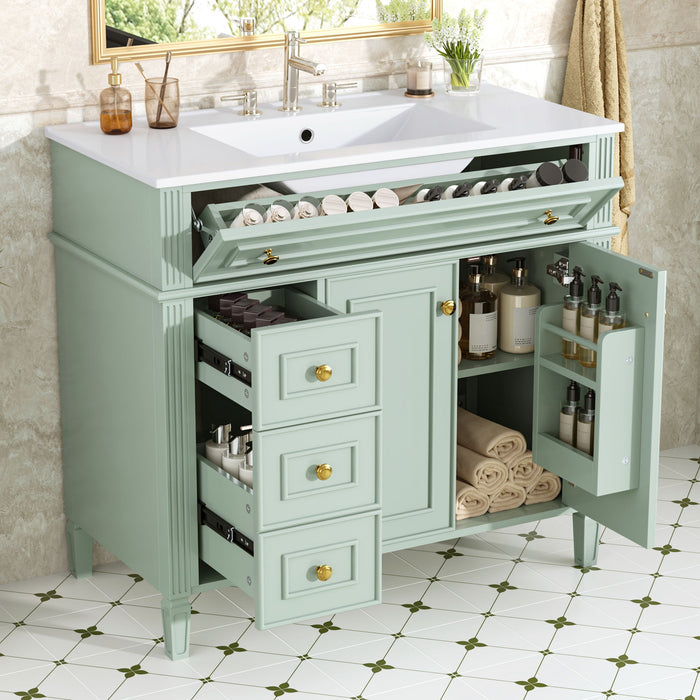 Bathroom Vanity With Sink, 3 Drawers & 2 Soft-Close Doors