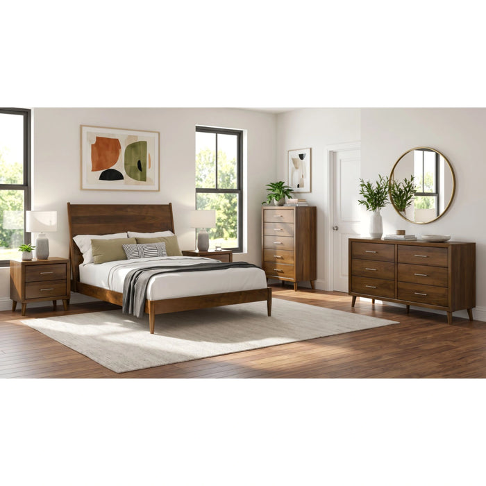 Malibu Bedroom Set with 2 Nightstands in Walnut