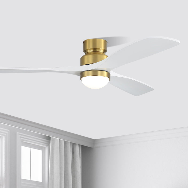 52" Ceiling Fan With Light And DC Motor, Flush Mount / Downrod, Ideal For Living Room - Gold / White