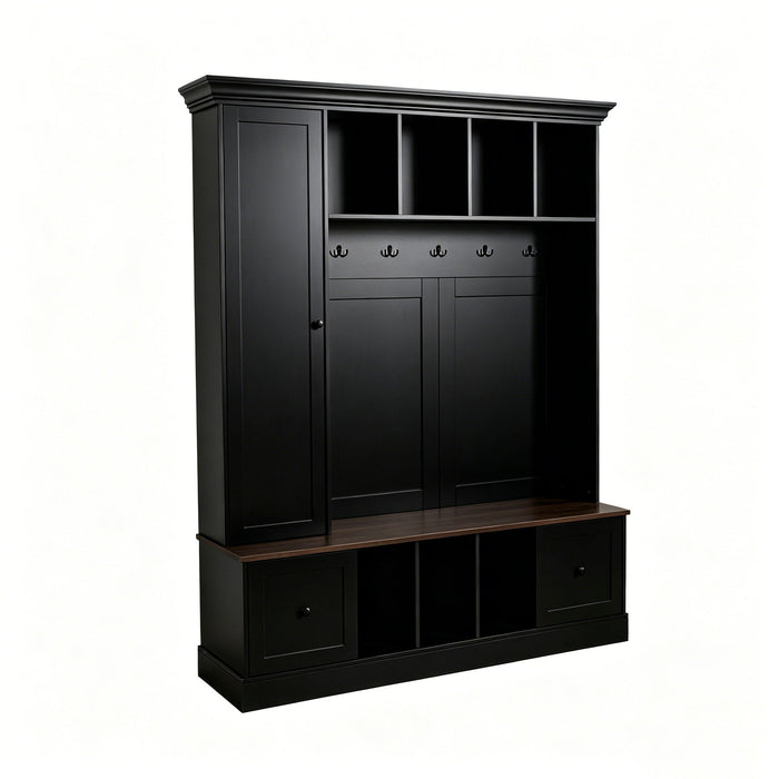 Hall Tree With Shoe Storage Bench, Entryway Coat Rack With 5 Hooks