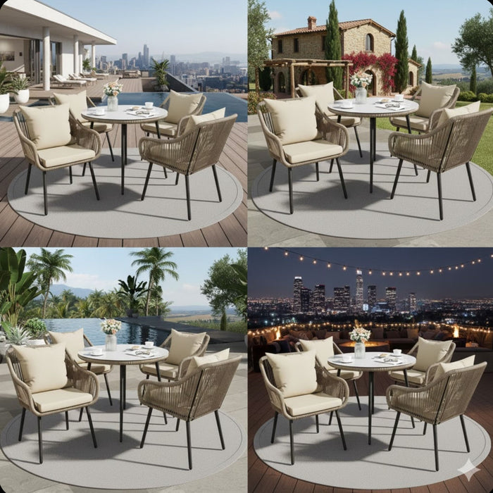 5 Piece Twisted Rattan Patio Dining Set With Table