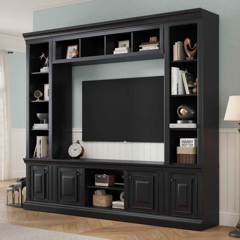 TV Stand With Hutch, Large Entertainment Center With Adjustable Shelves
