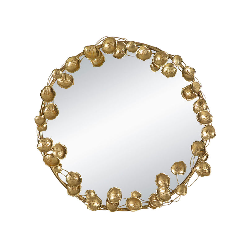 Round Metal Wall Mirror With en Leaf Accents, Modern Decor Mirror For Living Room Entryway Hallway - Gold