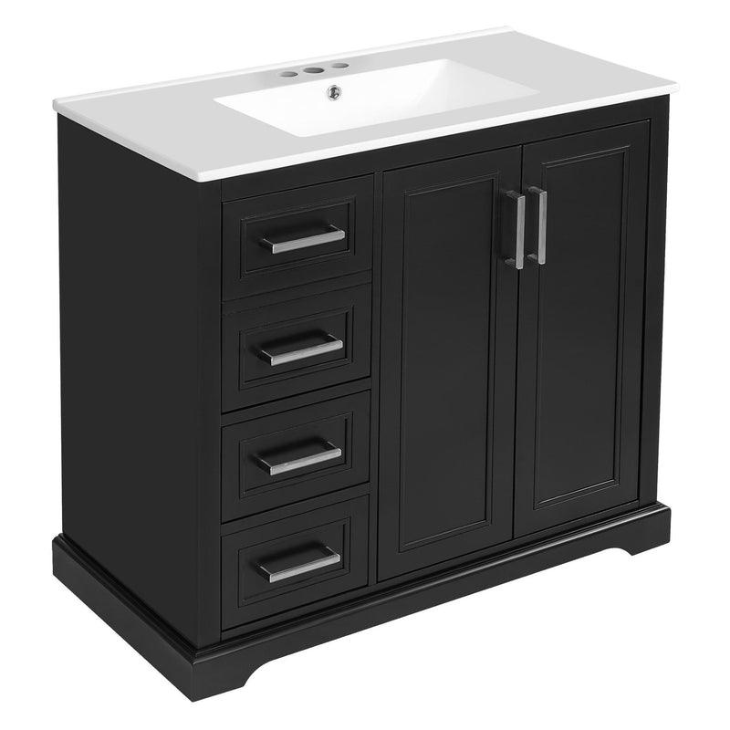 Bathroom Vanity With Sink, Soft Close Doors, Adjustable Shelf & 3 Drawers