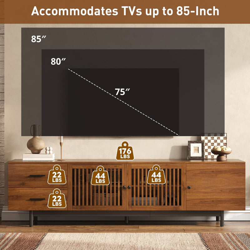 TV Stand, Media Console With 2 Drawers, Soft Closing Hinges, Adjustable Shelves - Walnut