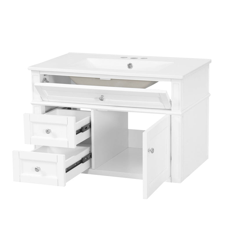Wall Mounted Bathroom Vanity With 2 Drawers, 1 Tip Out Drawer, 3 Holes Sink