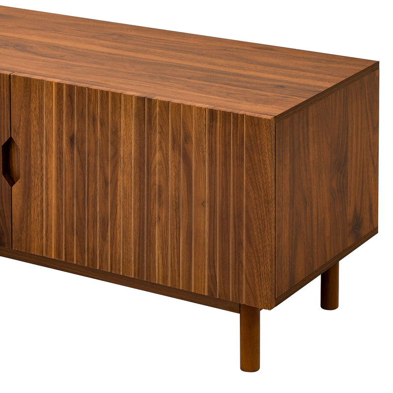 TV Stand With Legs, Media Console, 4 Cabinets For Living Room - Natural Wood