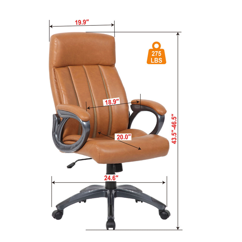 Executive Office High Back Ergonomic Desk Chair, Height Adjustable With Padded Armrest & 5 Point Base - Antique Brown