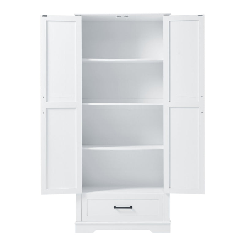 Tall Bathroom Storage Cabinet With 2 Doors And 2 Drawer, Adjustable Shelf - White