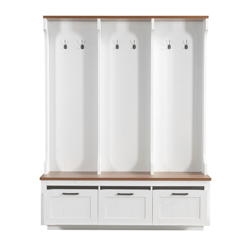 Hall Tree With Bench And Shoe Storage, 3 Large Drawers, Open Storage Shelves & Hooks
