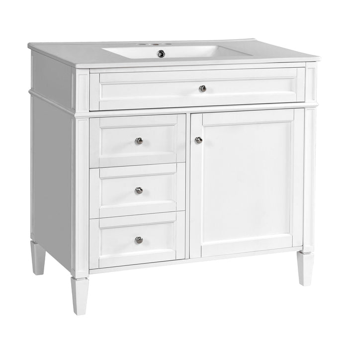 Bathroom Vanity With Mirror Cabinet, Single Sink With 2 Soft Closing Doors And 4 Drawers