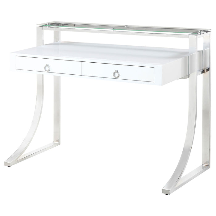 Serrano - 2 Drawer Writing Desk With Polished And Tempered Glass Hutch - Glossy White