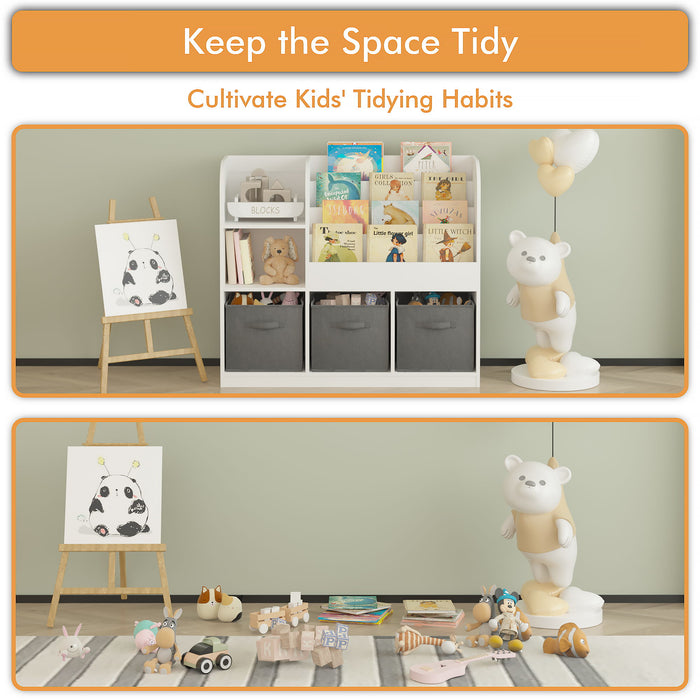 Bookcase And Bookshelf With 3 Collapsible Drawers, Multifunctional Display Stand