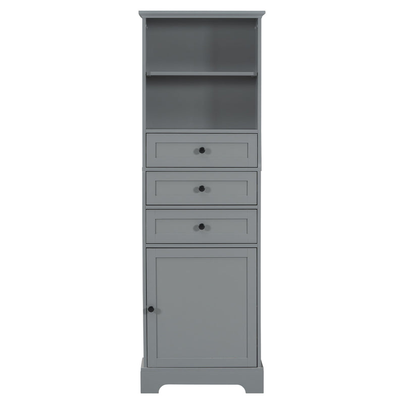 Tall Storage Cabinet With 3 Drawers And Adjustable Shelves For Bathroom