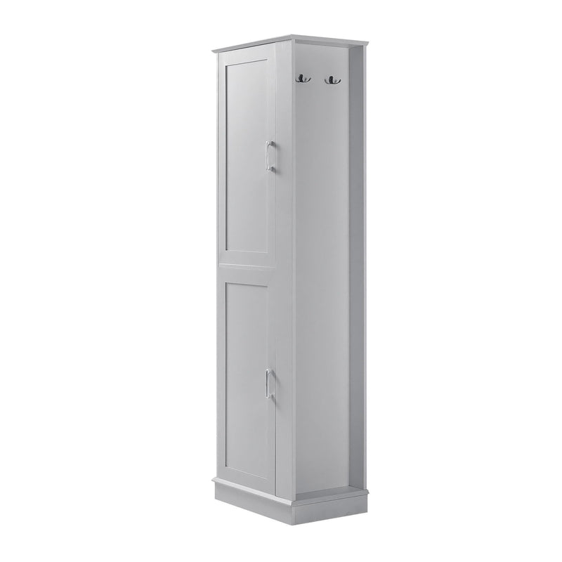 Tall Freestanding Bathroom Storage Cabinet With Adjustable Shelves And Side Hooks