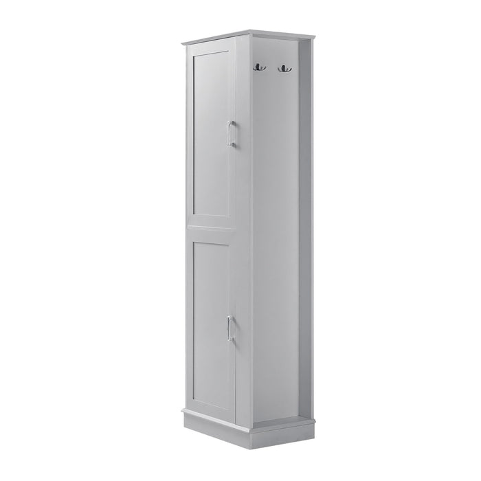 Tall Freestanding Bathroom Storage Cabinet With Adjustable Shelves And Side Hooks