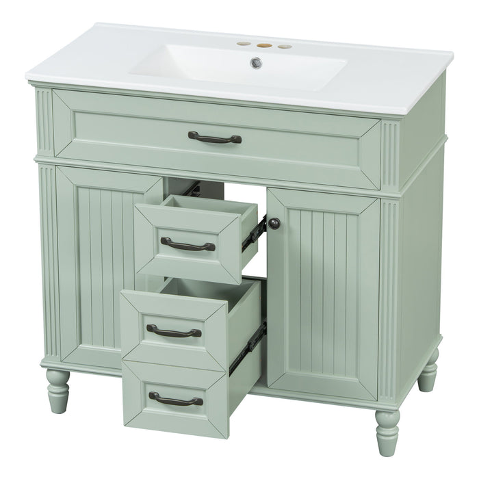 Bathroom Vanity With Sink, Flip-Out Top Drawer, Soft Close Doors, 2 Storage Drawers