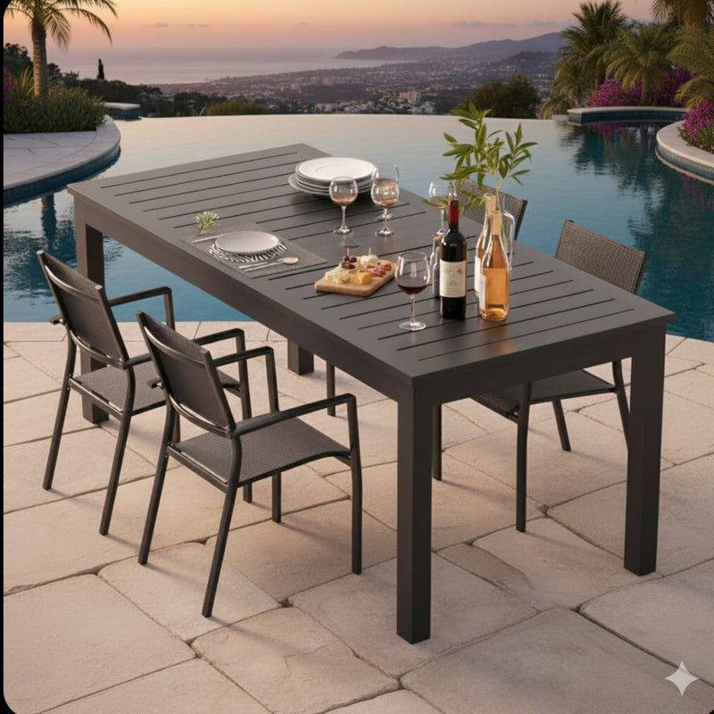 Extendable Outdoor Dining Table, All Weather, Slatted Top, Rust Proof - Gray