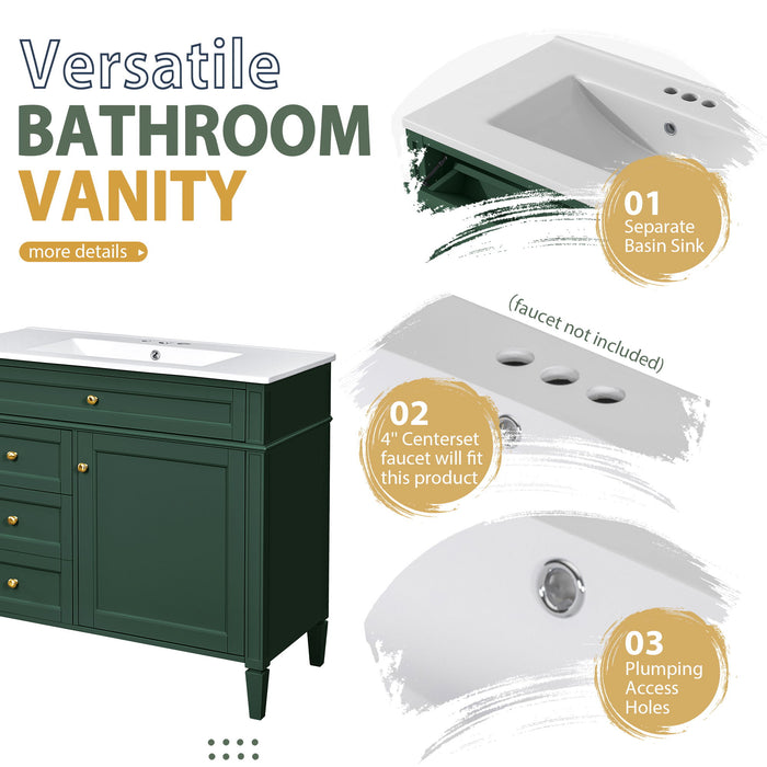 Bathroom Vanity With Mirror Cabinet, Single Sink With 2 Soft Closing Doors And 4 Drawers