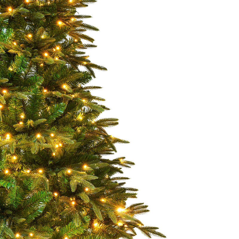 7.5Ft Premium Life Like Full Flocked Christmas Tree With Stand, Fire Resistant Tips, Warm & Colorful LED Lights - Green