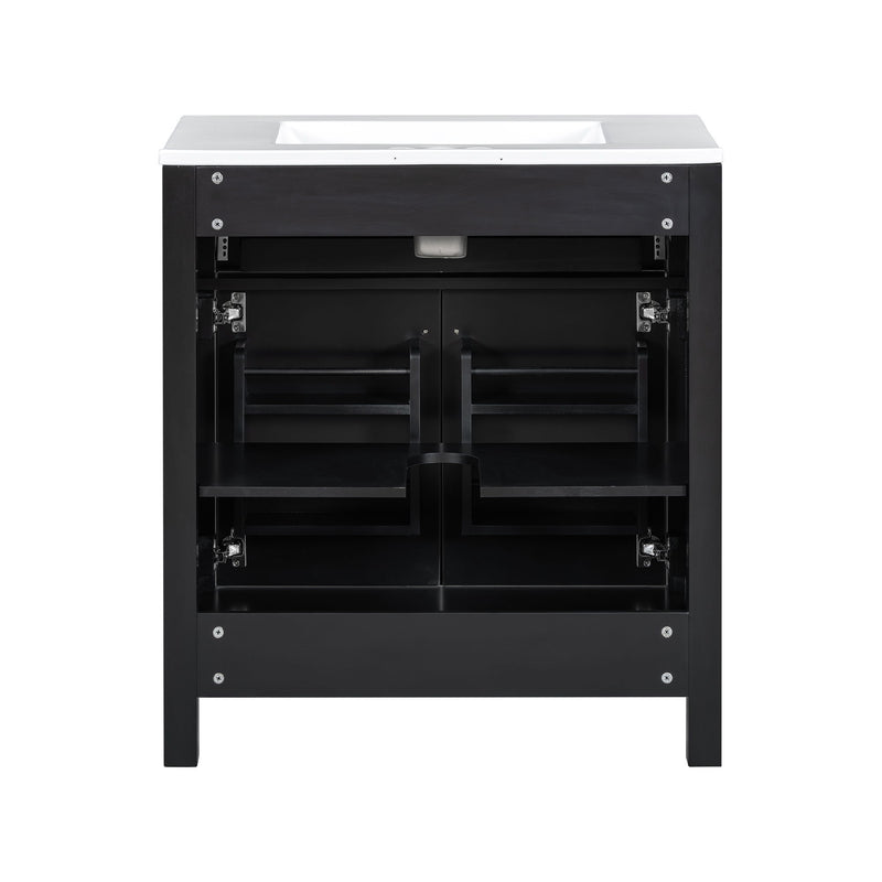 Bathroom Vanity With Ceramic Sink, Modern Single Bathroom Cabinet With 2 Doors And A Shelf, Soft Close Doors