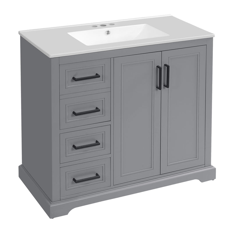 Bathroom Vanity With Sink, Soft Close Doors, Adjustable Shelf & 3 Drawers