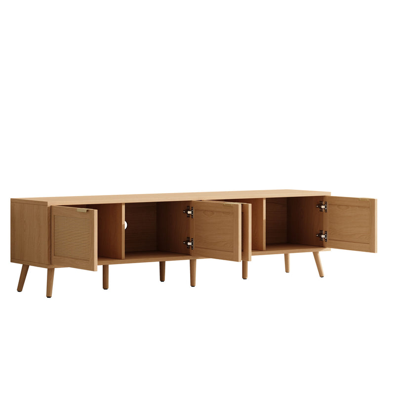 TV Stand With Storage & Cable Holes - Natural Wood