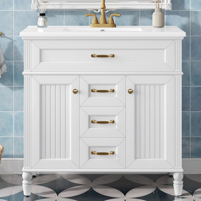 Bathroom Vanity With Sink, Flip-Out Top Drawer, Soft Close Doors, 2 Storage Drawers