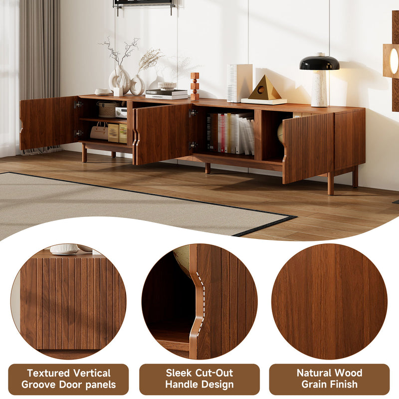 TV Stand With Legs, Media Console, 4 Cabinets For Living Room - Natural Wood