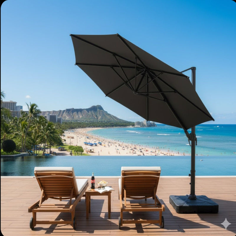 Round Cantilever Patio Umbrella With 360 Rotation & Infinite Tilt Adjustment